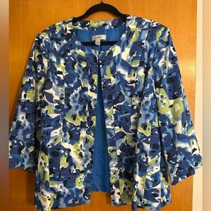 Dressbarn Vibrant Blue and Green Patterned Jacket